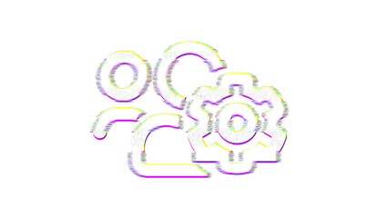 Icon users cog is distorted. Glitch. Noise, chromatic aberration, geometric distortion