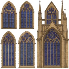Obraz premium Gothic Stained Glass Windows on Cathedral Wall – Religious Architecture Detail