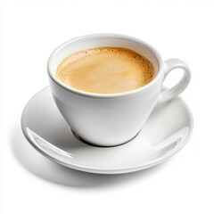 Obraz premium Closeup coffee cup on saucer isolated on white background beverage photography minimalist style