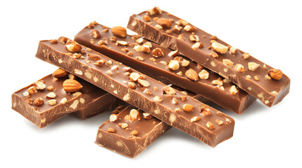 A row of chocolate bars with nuts on top