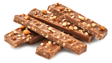 A row of chocolate bars with nuts on top