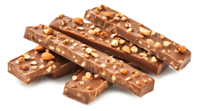 A row of chocolate bars with nuts on top