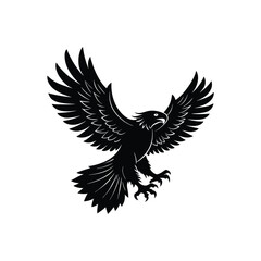 Bald Eagle black silhouette icon. American eagle wild bird of prey soaring., eagle flying silhouette