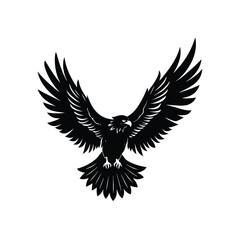 Bald Eagle black silhouette icon. American eagle wild bird of prey soaring., eagle flying silhouette
