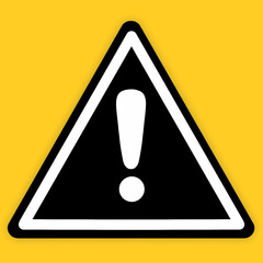 Hazard warning triangle sign with exclamation mark symbol isolated on yellow background. Black caution warning sign vector illustration in simple style. Design for logo, website, or industrial element