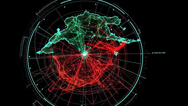 A circular heat map visualization illustrating user activity across different areas of the network. The center of the map glows in red indicating highrisk zones of frequent anomalous