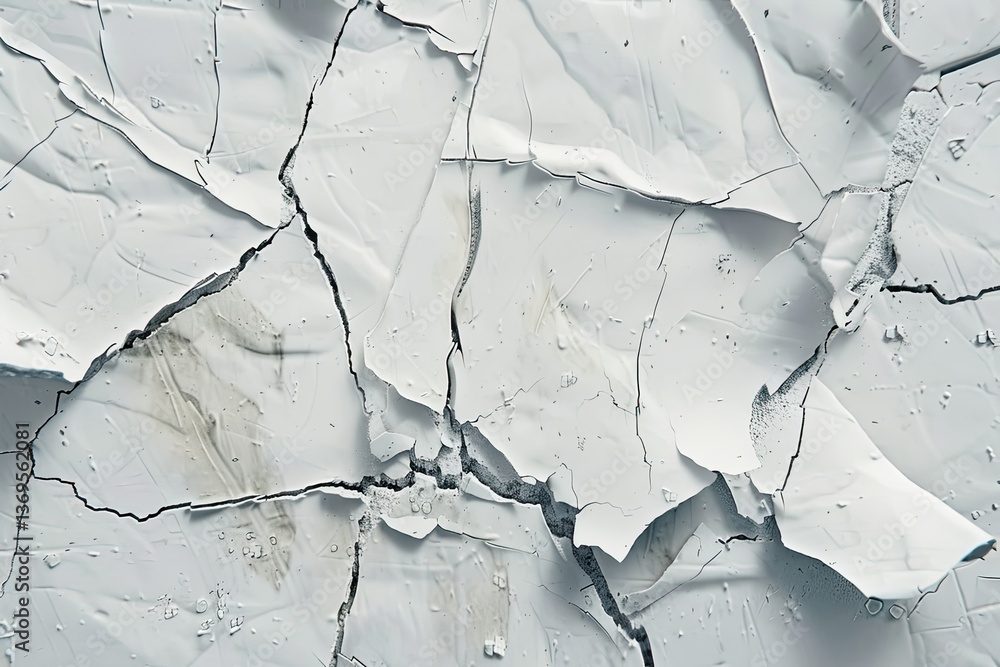 Poster sharp picture of a white wall with a crack in it that has a number of the letters on it