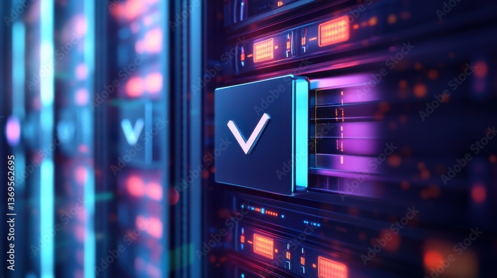 Poster vibrant server rack illuminated with colorful lights showcasing advanced technology in a data center