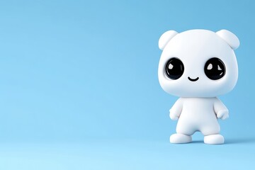 Naklejka premium Cute, stylized, cartoon bear figurine. A simple, digitally rendered character, standing, against a light blue backdrop