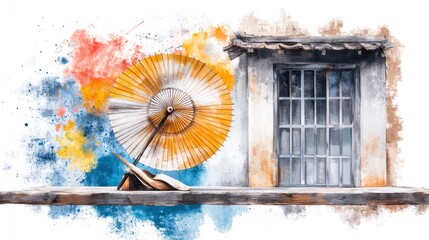 1930s Nostalgic Parasol in Rustic Setting with Soft Lighting and Sepia-Tone Oil Painting Aesthetic