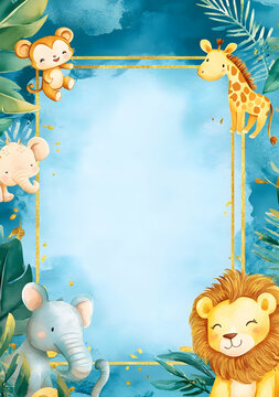 A colorful illustration featuring cute animals with a blank space for text.