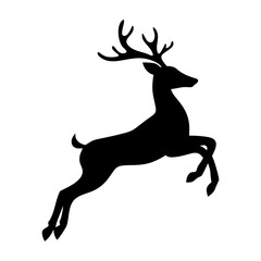 Deer silhouette vector illustration with antlers in black and white