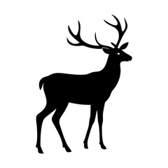 Obraz premium Deer silhouette vector illustration with antlers in black and white