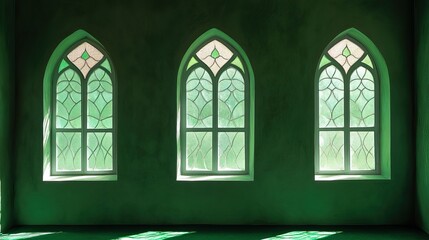 Green room's Gothic arched stained glass windows