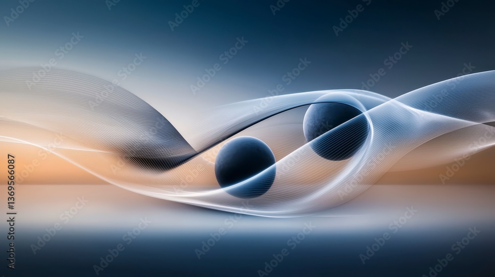 Poster abstract spheres nestled within flowing translucent waves design background