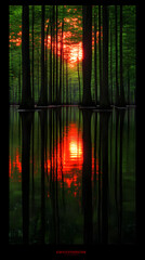 Fiery Sunset Reflects in Still Swamp