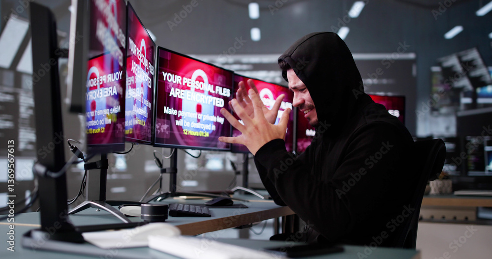 Leinwandbilder ransomware cyber attack on hacker computer