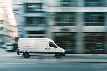 High Resolution Picture of Fast Moving Van Blur Modern Building Background