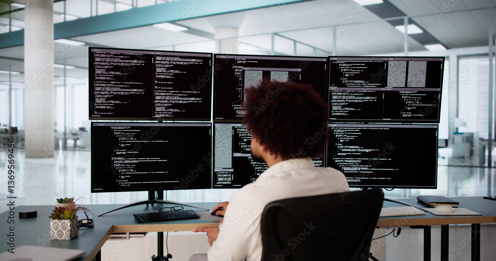 Poster Software Engineer Debugging Code At Desk