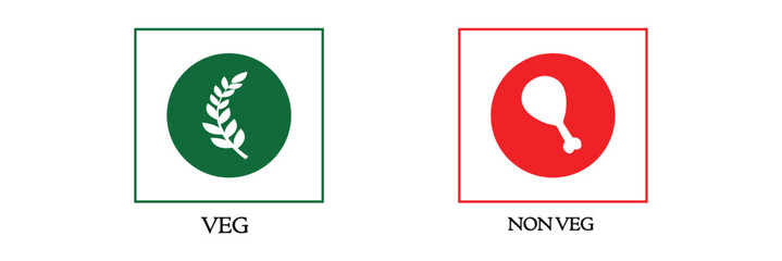 Veg Non-veg icons, veg and non-veg symbol on white background. Vector Illustration. EPS 10 . 