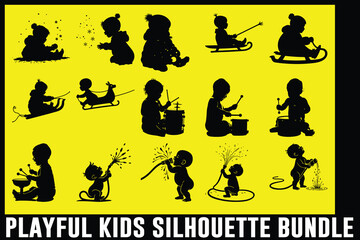 Playful Kids Silhouette Vector Bundle