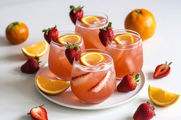 fresh strawberry and orange cocktails with fruits