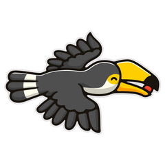 illustration cute cartoon bird hornbill fly