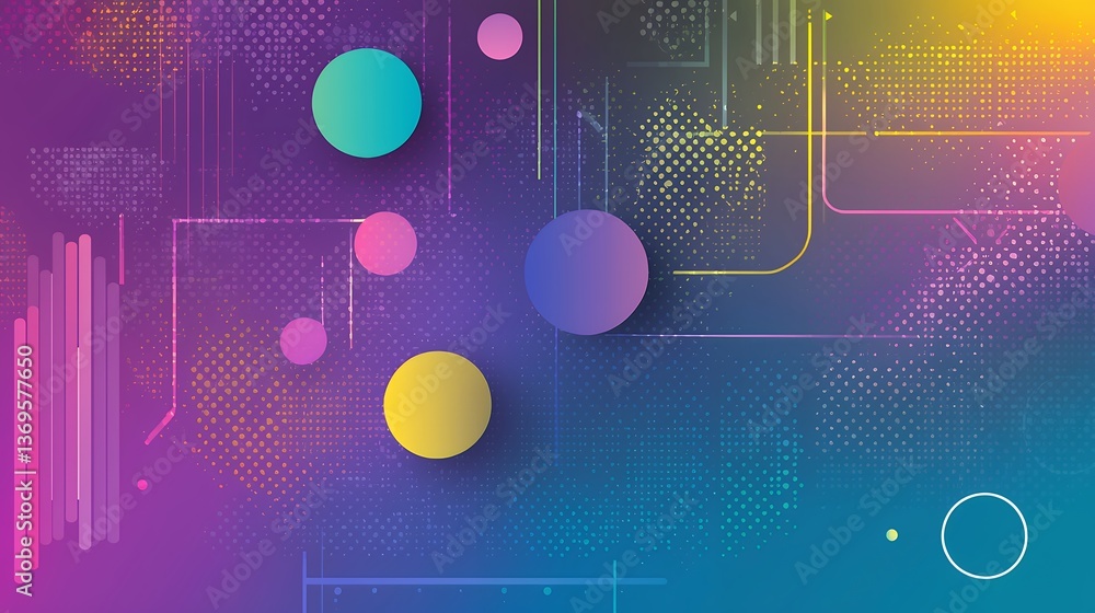Poster abstract colorful technology background with glowing circles and lines