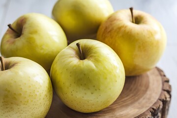 a close-up shot of juicy yellow and ripe apples