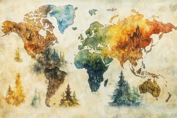 Watercolor World Map Global Adventure Awaits.