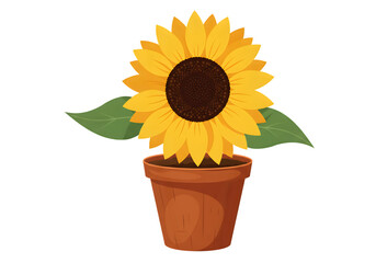 Obraz premium Yellow Sunflower In Terracotta Pot Illustration