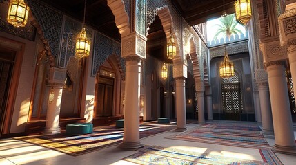 Obraz premium Moroccan Mosque Courtyard Sunlit Interior Design