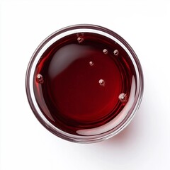 Red Liquid in Clear Glass Top View Isolated on White Background