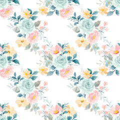 Sweet flower watercolor seamless pattern on white background. Watercolor seamless pattern for beauty products or other.