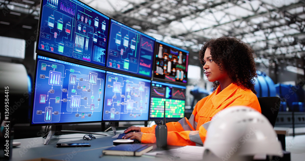 Aufkleber power plant worker using scada system