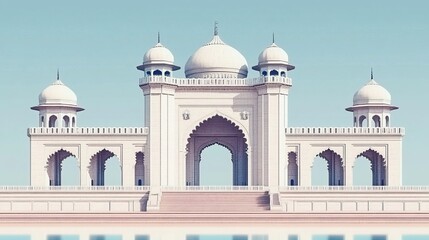 Fototapeta premium Mosque Exterior, Clear Sky, Architectural Detail, Peaceful Scene, Travel