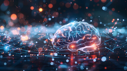 Digital brain made of light with AI-powered neural