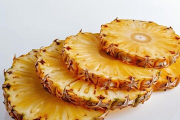 Slices of Juicy Yellow Pineapple on White Studio Background, Isolated Fruit
