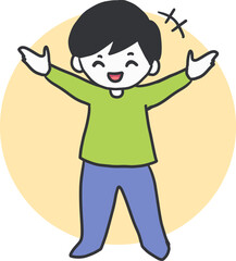 Cheerful Cartoon Boy Spreading Good Vibes Vector Art. cartoon boy with a bright smile and open arms, exuding happiness and positivity. Perfect for themes of joy, optimism, and playful designs.
