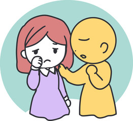 Girl Feeling Sad with Friend Comforting Her Art. Represents themes of empathy, friendship, kindness, and emotional support. Perfect for mental health awareness, social connection, and encouragement