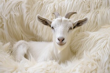 Vibrant Image of White Goat or Goat Animal on Furry White Background for Png