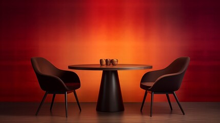 Modern Dining Room Set Against Warm Orange Wall