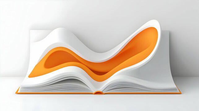 Abstract Open Book with Orange and White Wavy Pages