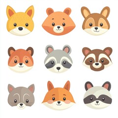 Adorable Animal Avatars: A charming collection of hand-drawn animal faces, including foxes and raccoons, with expressive eyes, offering a delightful and playful touch.