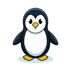 A cute penguin standing on a light blue shadow, isolated on a white background.