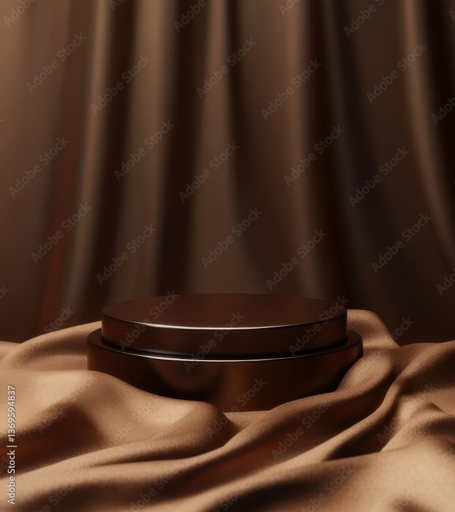 Poster rustic brown backdrop with smooth circular platform set for display during an art showcase
