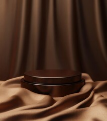 Rustic brown backdrop with smooth circular platform set for display during an art showcase