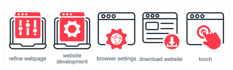 A set of 5 business icons as refine webpage, website development, browser setting