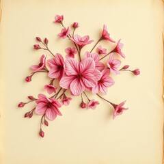 Fototapeta premium Delicate pink floral pattern on aged paper texture, pink paper, grunge, scrapbooking