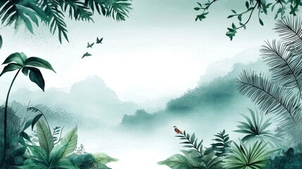 Lush greenery and exotic flora brought to life through watercolor art.